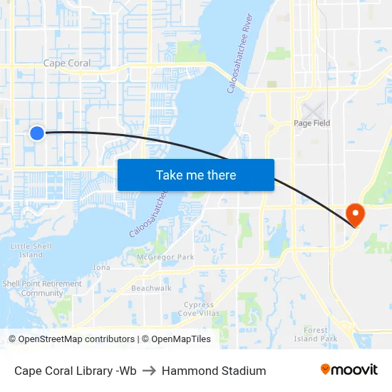 Cape Coral Library -Wb to Hammond Stadium map