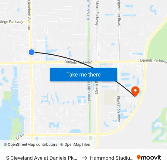 S Cleveland Ave at Daniels Pkwy to Hammond Stadium map