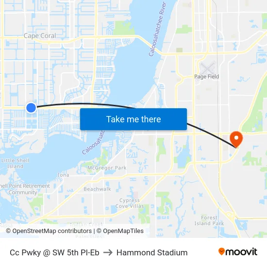 Cc Pwky @ SW 5th Pl-Eb to Hammond Stadium map