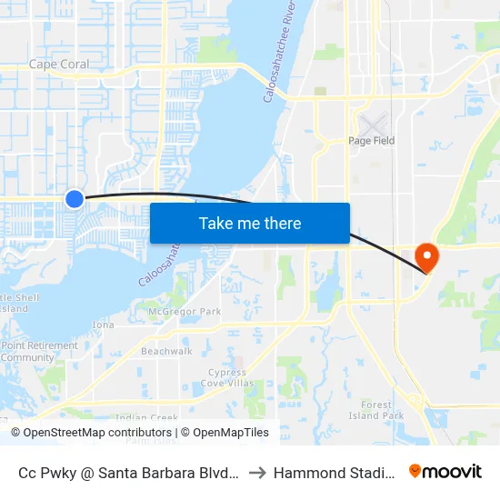 Cc Pwky @ Santa Barbara Blvd-Eb to Hammond Stadium map