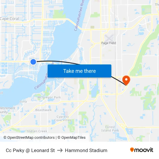 Cc Pwky @ Leonard St to Hammond Stadium map