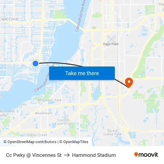 Cc Pwky @ Vincennes St to Hammond Stadium map
