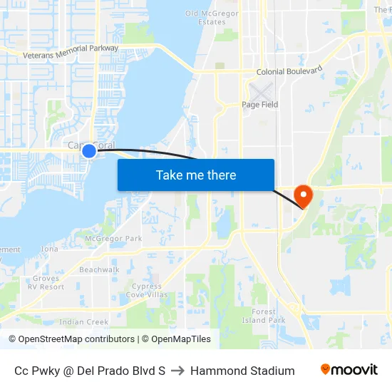 Cc Pwky @ Del Prado Blvd S to Hammond Stadium map