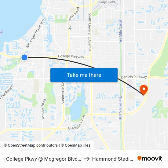 College Pkwy @ Mcgregor Blvd-Eb to Hammond Stadium map