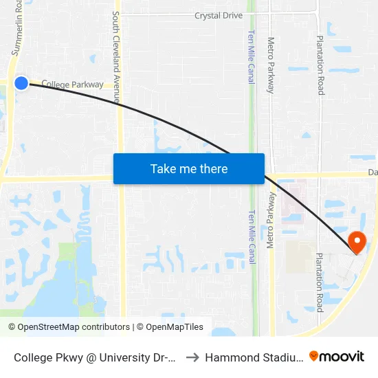 College Pkwy @ University Dr-Wb to Hammond Stadium map