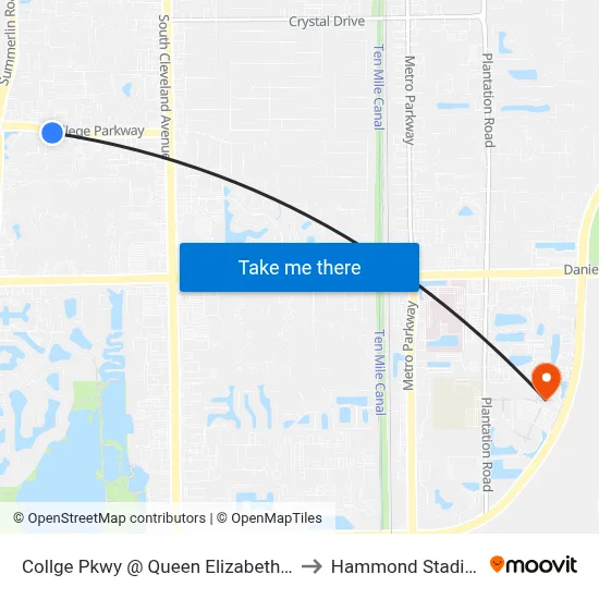 Collge Pkwy @ Queen Elizabeth Wy to Hammond Stadium map