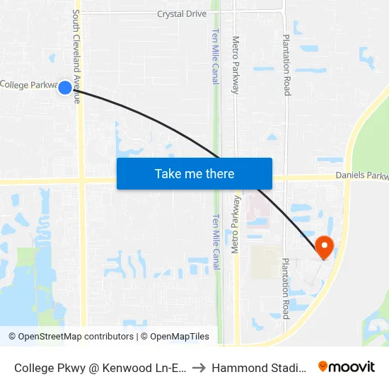 College Pkwy @ Kenwood Ln-Eb2 to Hammond Stadium map
