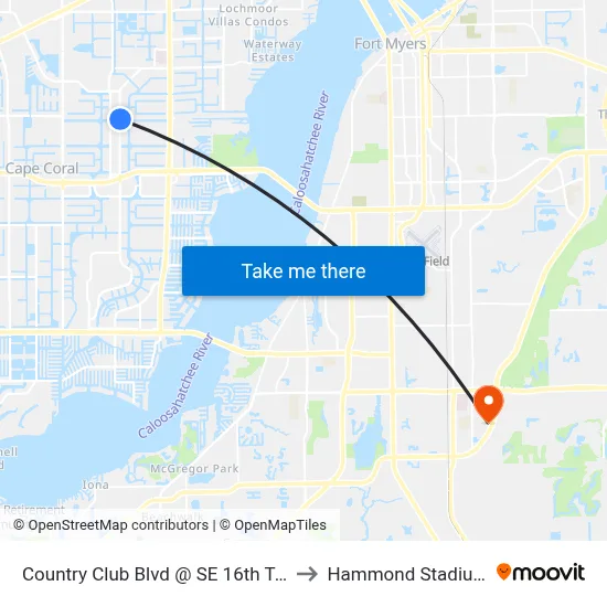 Country Club Blvd @ SE 16th Ter to Hammond Stadium map