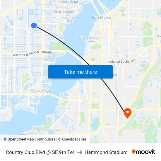 Country Club Blvd @ SE 9th Ter to Hammond Stadium map