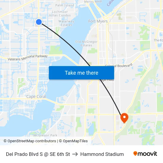 Del Prado Blvd S @ SE 6th St to Hammond Stadium map