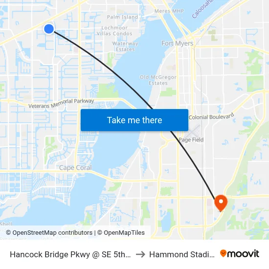 Hancock Bridge Pkwy @ SE 5th Ave to Hammond Stadium map