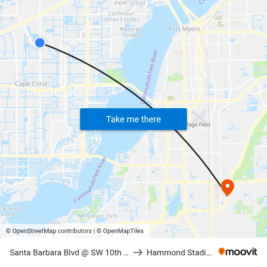 Santa Barbara Blvd @ SW 10th Ter to Hammond Stadium map