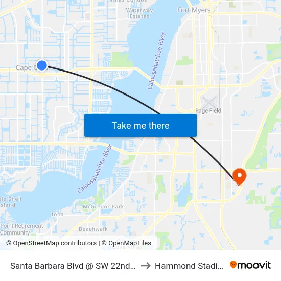 Santa Barbara Blvd @ SW 22nd Ter to Hammond Stadium map