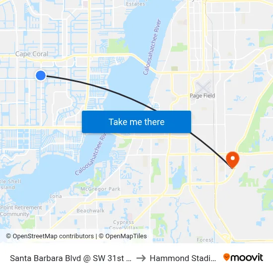 Santa Barbara Blvd @ SW 31st Ter to Hammond Stadium map