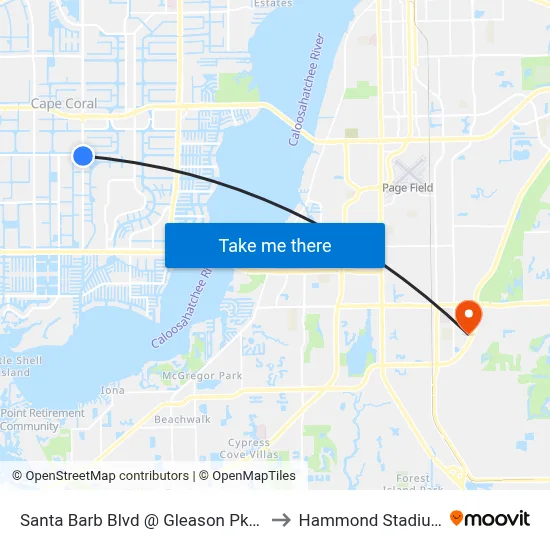 Santa Barb Blvd @ Gleason Pkwy to Hammond Stadium map