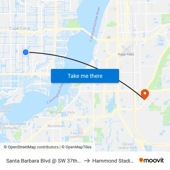 Santa Barbara Blvd @ SW 37th St to Hammond Stadium map