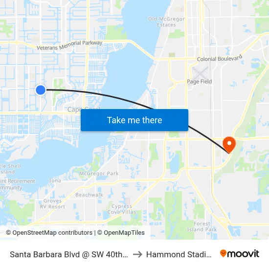 Santa Barbara Blvd @ SW 40th St to Hammond Stadium map