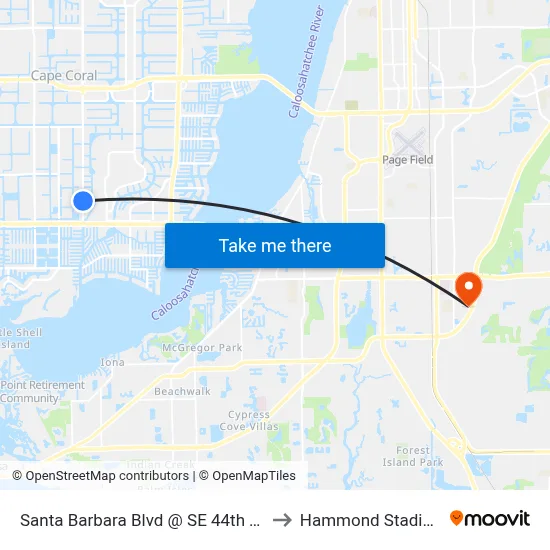 Santa Barbara Blvd @ SE 44th Ter to Hammond Stadium map