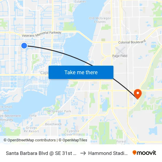 Santa Barbara Blvd @ SE 31st Ter to Hammond Stadium map