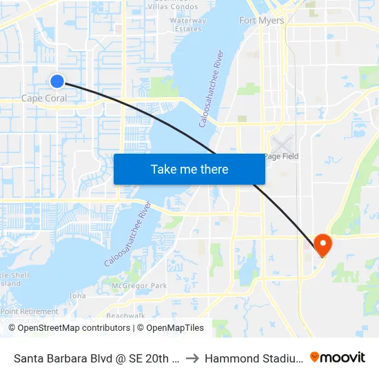 Santa Barbara Blvd @ SE 20th St to Hammond Stadium map