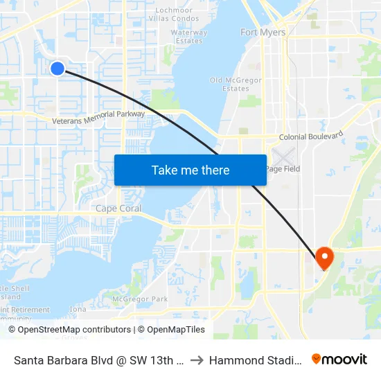 Santa Barbara Blvd @ SW 13th Ter to Hammond Stadium map