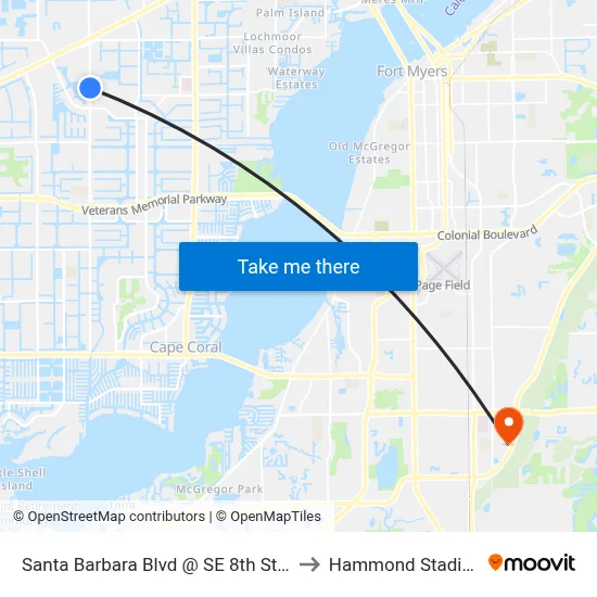 Santa Barbara Blvd @ SE 8th St-Nb to Hammond Stadium map