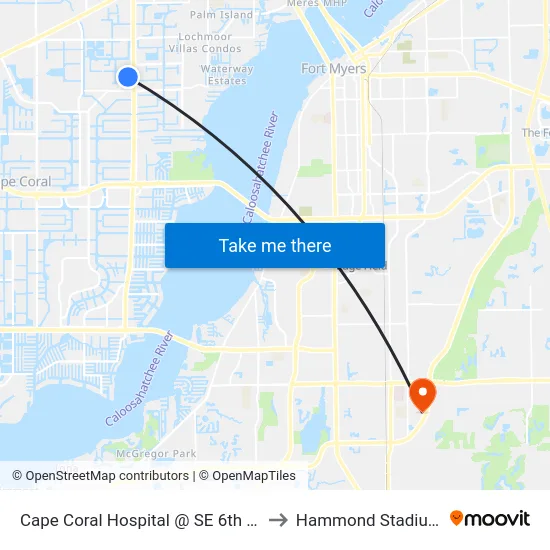 Cape Coral Hospital @ SE 6th St to Hammond Stadium map