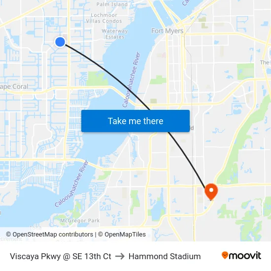 Viscaya Pkwy @ SE 13th Ct to Hammond Stadium map