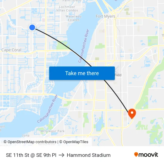 SE 11th St @ SE 9th Pl to Hammond Stadium map