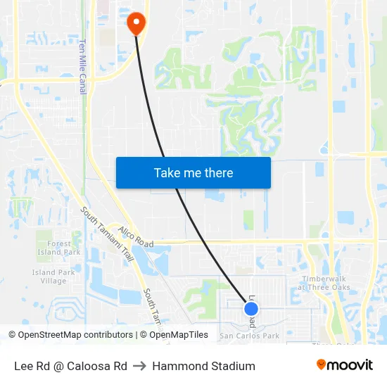 Lee Rd @ Caloosa Rd to Hammond Stadium map