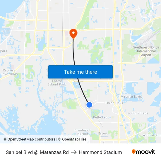 Sanibel Blvd @ Matanzas Rd to Hammond Stadium map