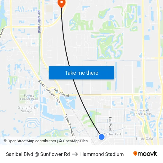 Sanibel Blvd @ Sunflower Rd to Hammond Stadium map
