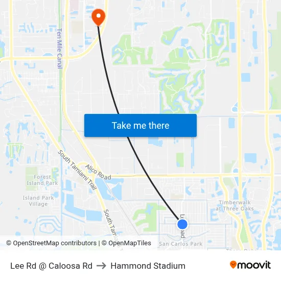 Lee Rd @ Caloosa Rd to Hammond Stadium map