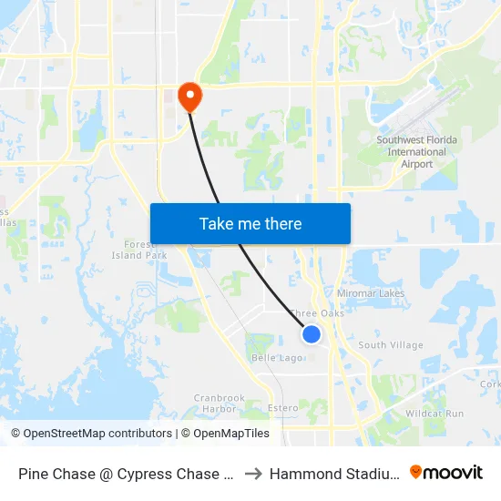 Pine Chase @ Cypress Chase Ct to Hammond Stadium map