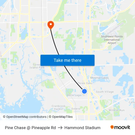 Pine Chase @ Pineapple Rd to Hammond Stadium map