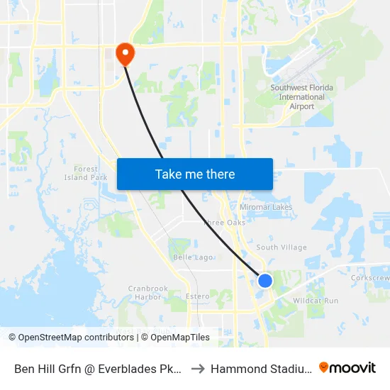 Ben Hill Grfn @ Everblades Pkwy to Hammond Stadium map