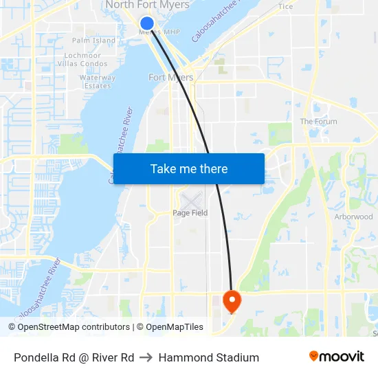 Pondella Rd @ River Rd to Hammond Stadium map