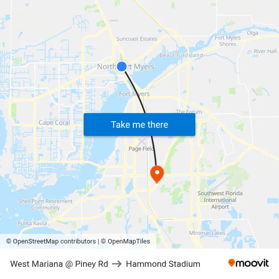 West Mariana @ Piney Rd to Hammond Stadium map