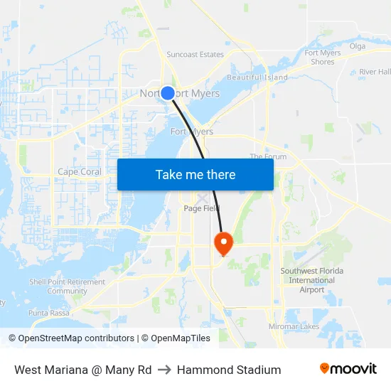 West Mariana @ Many Rd to Hammond Stadium map