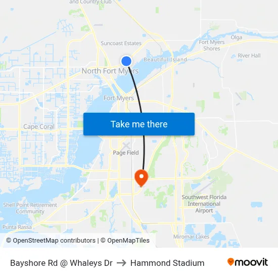Bayshore Rd @ Whaleys Dr to Hammond Stadium map