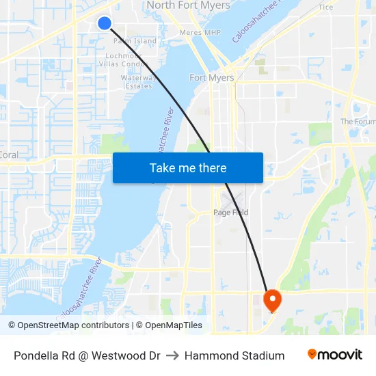 Pondella Rd @ Westwood Dr to Hammond Stadium map