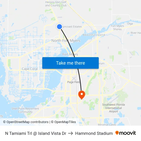 N Tamiami Trl @ Island Vista Dr to Hammond Stadium map