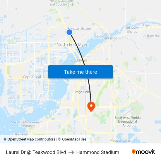 Laurel Dr @ Teakwood Blvd to Hammond Stadium map