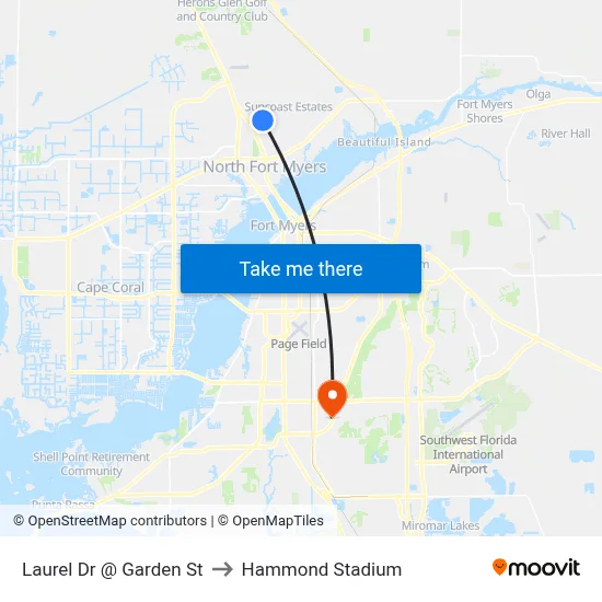 Laurel Dr @ Garden St to Hammond Stadium map