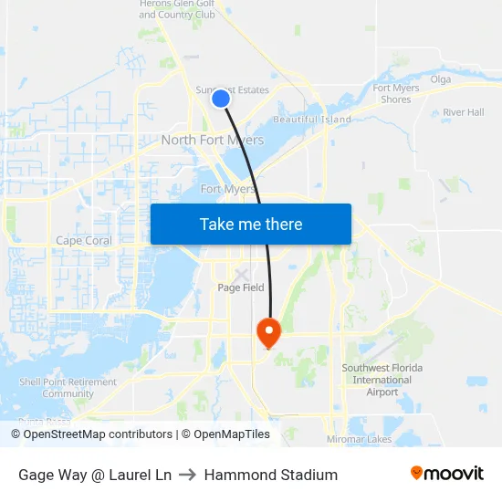 Gage Way @ Laurel Ln to Hammond Stadium map
