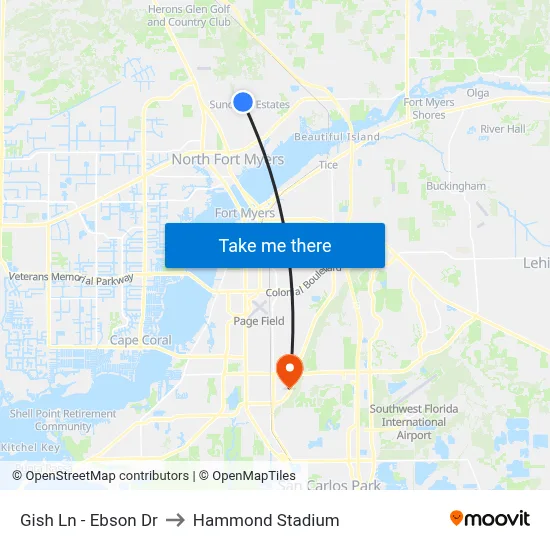 Gish Ln - Ebson Dr to Hammond Stadium map