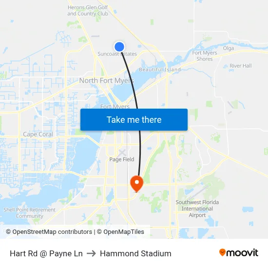 Hart Rd @ Payne Ln to Hammond Stadium map