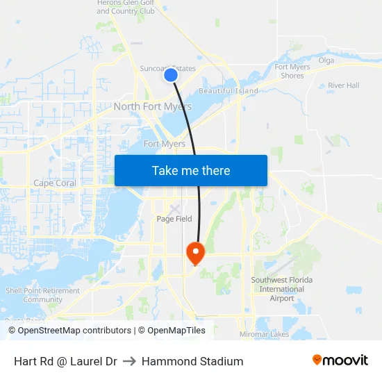 Hart Rd @ Laurel Dr to Hammond Stadium map
