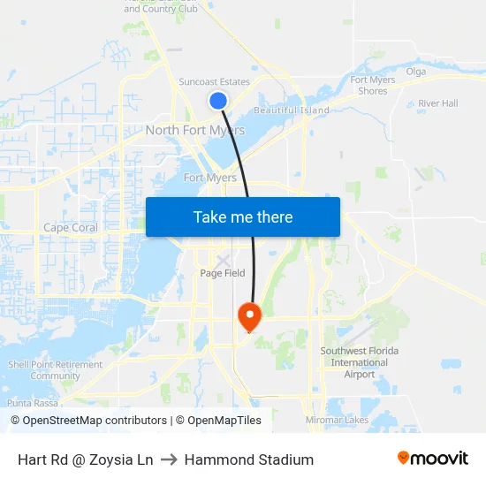 Hart Rd @ Zoysia Ln to Hammond Stadium map