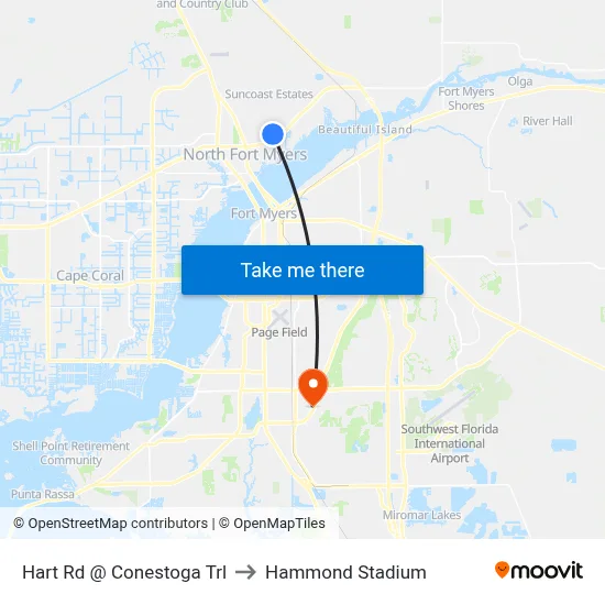 Hart Rd @ Conestoga Trl to Hammond Stadium map